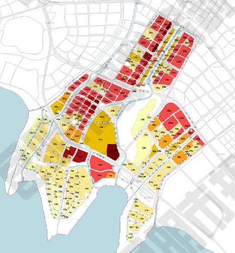 會(huì)展片區(qū)地塊限高(顏色越深高度越高) 會(huì)展片區(qū)地塊限高(顏色越深高度越高)