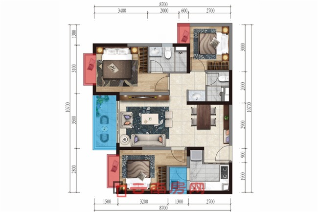 佳兆業城市廣場G-D2戶型-約99平米 佳兆業城市廣場G-D2戶型-約99平米