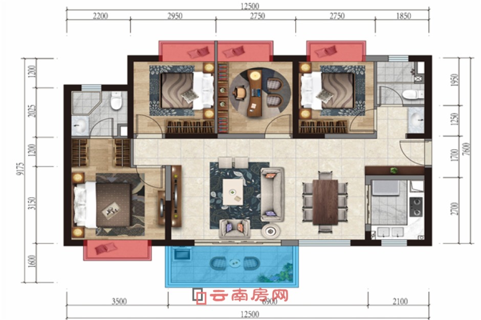 佳兆業城市廣場G-B2戶型-4室2廳2衛-約125平米 佳兆業城市廣場G-B2戶型-4室2廳2衛-約125平米
