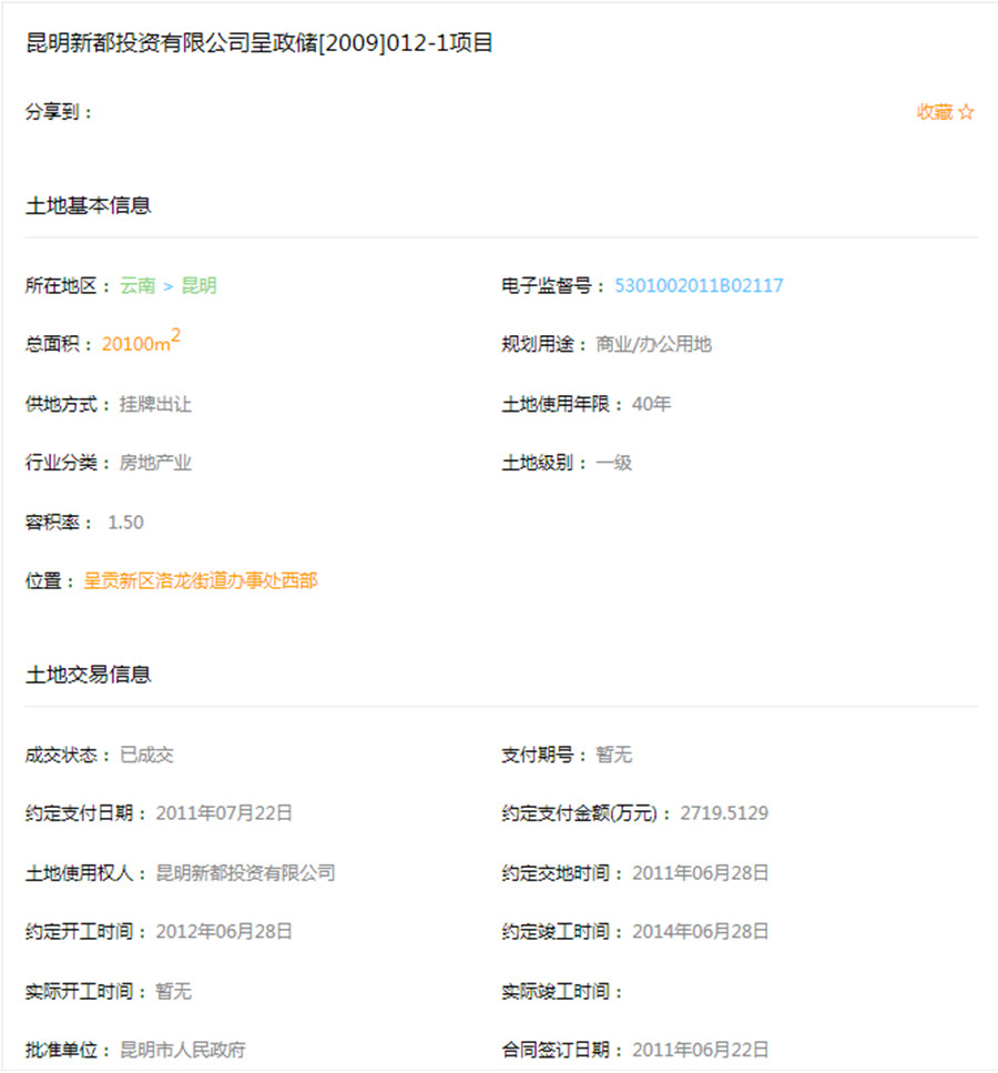 呈政儲(chǔ)(2019)012-12號(hào)地塊于2011年6月由新都投資獲得 呈政儲(chǔ)(2019)012-12號(hào)地塊于2011年6月由新都投資獲得