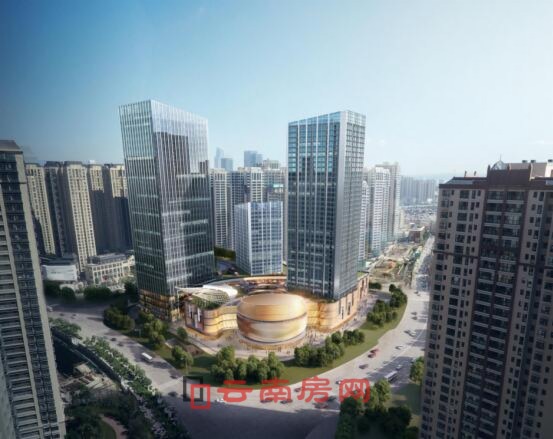 金地中心二期鳥瞰效果圖,圖示最左側高層為寫字樓 金地中心二期鳥瞰效果圖,圖示最左側高層為寫字樓