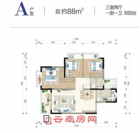 美辰項目建面約88平方米的小高層戶型 美辰項目建面約88平方米的小高層戶型