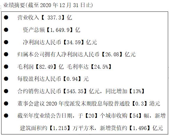 業績摘要(截至2020年12月31日止) 業績摘要(截至2020年12月31日止)