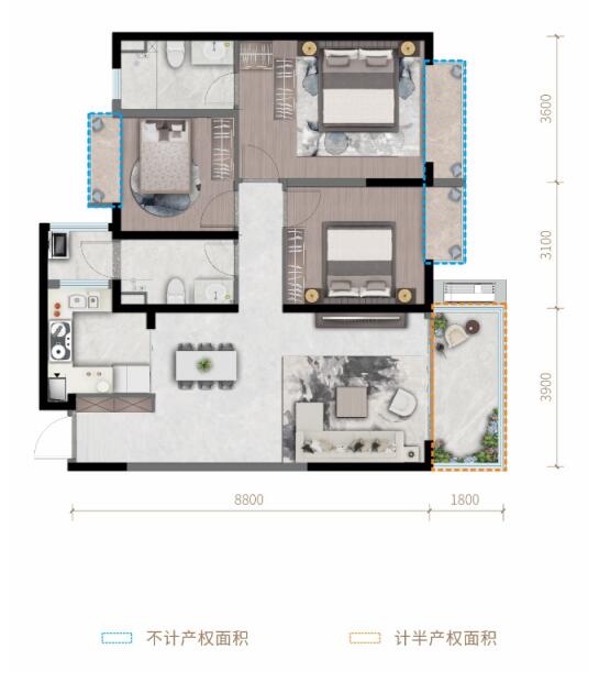 建面約115平米的B戶型 建面約115平米的B戶型