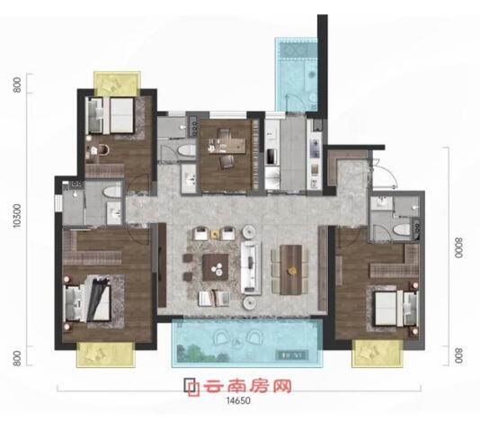 華潤中心潤府建面約175平米戶型 華潤中心潤府建面約175平米戶型