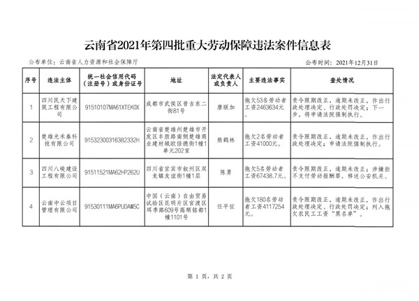 拖欠工資被列入“黑名單”!云南公布一批重大勞動保障違法案件 拖欠工資被列入“黑名單”!云南公布一批重大勞動保障違法案件