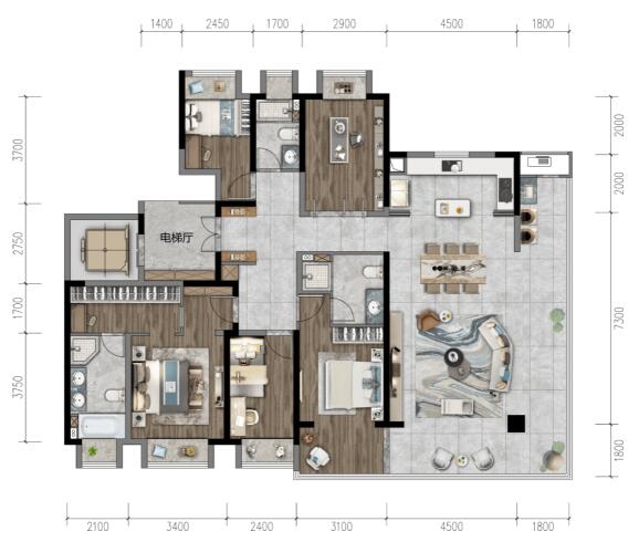 朝朝暮暮204戶型平面圖(202與204面積相差不大,戶型基本一致) 朝朝暮暮204戶型平面圖(202與204面積相差不大,戶型基本一致)