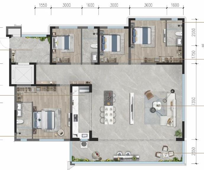 邦泰·悅九章208平米的大平層戶型 邦泰·悅九章208平米的大平層戶型