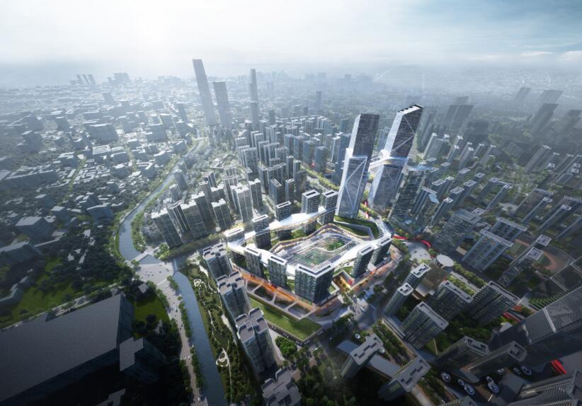 太和1903雙子塔與樓下商住建筑效果圖(圖源Benoy貝諾官微) 太和1903雙子塔與樓下商住建筑效果圖(圖源Benoy貝諾官微)