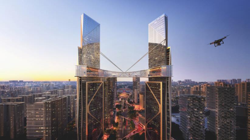 雙子塔上部細節(圖源Benoy貝諾官微) 雙子塔上部細節(圖源Benoy貝諾官微)