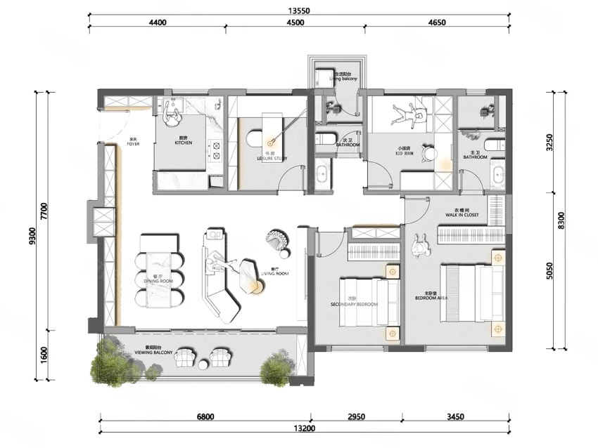 萬科桂語東方128平米的戶型就做到了6.8米的大橫廳,也沒犧牲其他功能區面積 萬科桂語東方128平米的戶型就做到了6.8米的大橫廳,也沒犧牲其他功能區面積